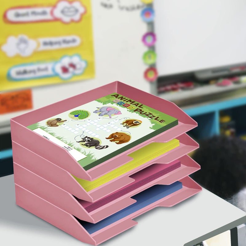 Acrimet Stackable Letter Tray 4 Tier Side Load, Plastic, Desktop File Organizer (Solid Pink Color) - Image 5